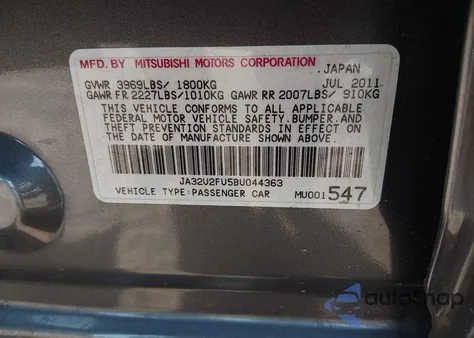 2011 Mitsubishi Lancer Es z USA, uszkodzony, nr VIN JA32U2FU5BU044363